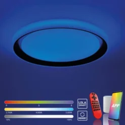 LED Deckenleuchte, rund, schwarz, Smart Home, Farbwechselmodus, dimmbar