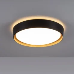 LED Deckenleuchte, rund, schwarz, dimmbar, Holzoptik, warmweiß, Deckenlampe
