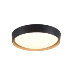 LED Deckenleuchte, rund, schwarz, dimmbar, Holzoptik, warmweiß, Deckenlampe