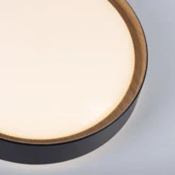 LED Deckenleuchte, rund, schwarz, dimmbar, Holzoptik, warmweiß, Deckenlampe