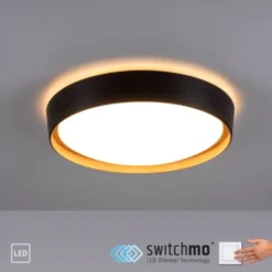 LED Deckenleuchte, rund, schwarz, dimmbar, Holzoptik, warmweiß, Deckenlampe