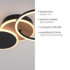 LED Deckenleuchte rund schwarz mit Holzdekor schwenkbar modern