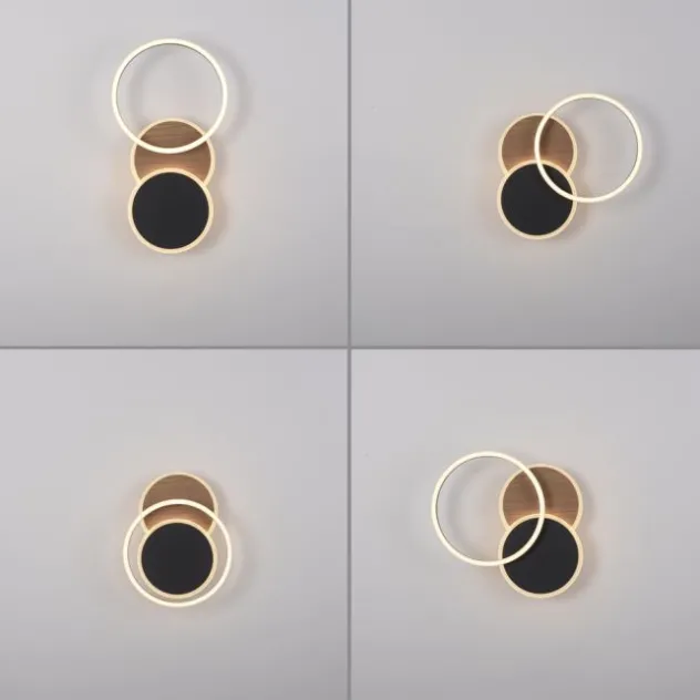 LED Deckenleuchte rund schwarz mit Holzdekor schwenkbar modern
