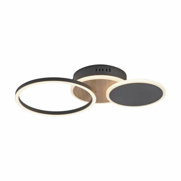 LED Deckenleuchte rund schwarz mit Holzdekor schwenkbar modern