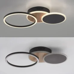 LED Deckenleuchte rund schwarz mit Holzdekor schwenkbar modern