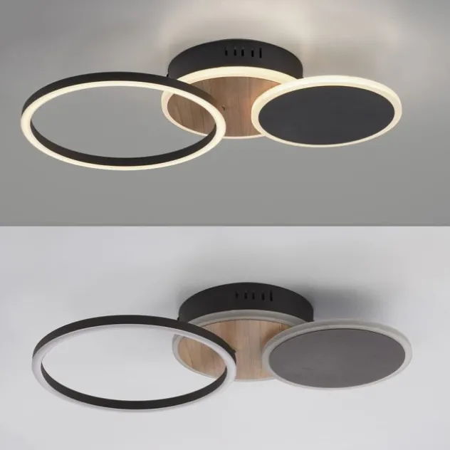 LED Deckenleuchte rund schwarz mit Holzdekor schwenkbar modern