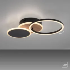 LED Deckenleuchte rund schwarz mit Holzdekor schwenkbar modern