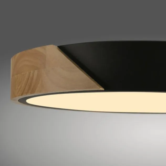 LED Deckenleuchte rund schwarz mit Holzdekor zeitloses Design