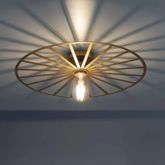 LED Deckenleuchte, rund, Speichenradoptik, rustikal, messing matt, Deckenlampe