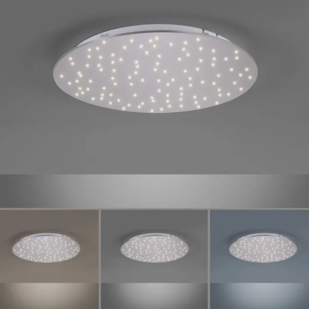 LED Deckenleuchte, rund, stahlfarben, CCT, dimmbar, Ø 48cm, Fernbedienung