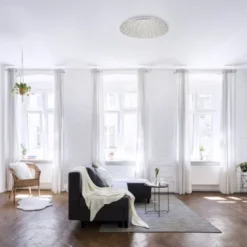 LED Deckenleuchte, rund, stahlfarben, CCT, dimmbar, Ø 48cm, Fernbedienung
