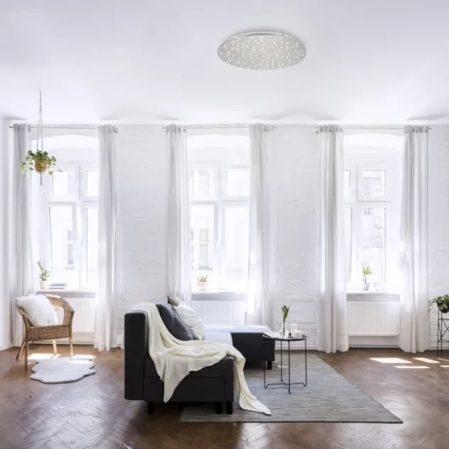 LED Deckenleuchte, rund, stahlfarben, CCT, dimmbar, Ø 48cm, Fernbedienung