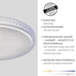 LED-Deckenleuchte, rund, Sternenhimmeloptik, CCT, Ø 60cm, Kristallrand