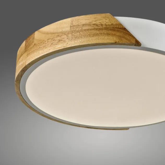LED Deckenleuchte rund weiß mit Holzdekor zeitloses Design