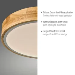 LED Deckenleuchte rund weiß mit Holzdekor zeitloses Design