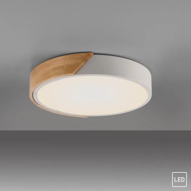 LED Deckenleuchte rund weiß mit Holzdekor zeitloses Design