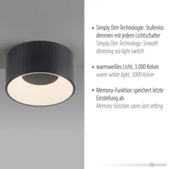 LED Deckenleuchte schwarz D=16cm dimmbar SymplyDim Spot
