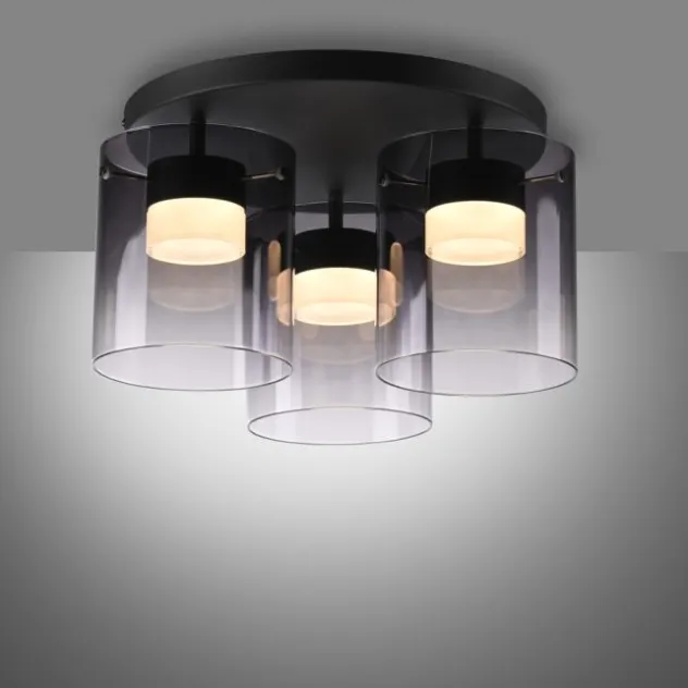 LED Deckenleuchte schwarz dimmbar in 3 Stufen Rauchglas Schlafzimmer