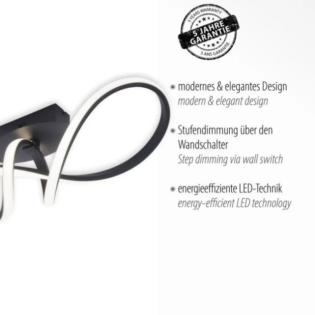 LED-Deckenleuchte, schwarz, dimmbar, IP20, Innenleuchte