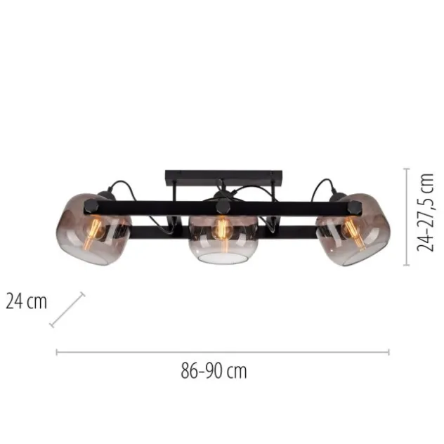 LED Deckenleuchte schwarz 3 flammig Holz Rauchglas Retro Look