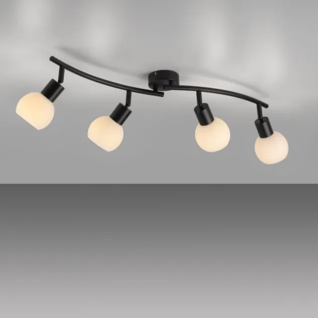 LED Deckenleuchte schwarz 4 flammig schwenkbar Opalglas Spots Schlafzimmer Flur