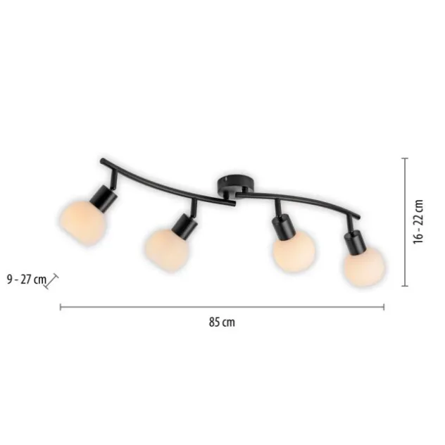 LED Deckenleuchte schwarz 4 flammig schwenkbar Opalglas Spots Schlafzimmer Flur