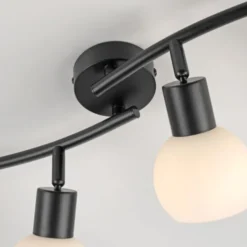 LED Deckenleuchte schwarz 4 flammig schwenkbar Opalglas Spots Schlafzimmer Flur