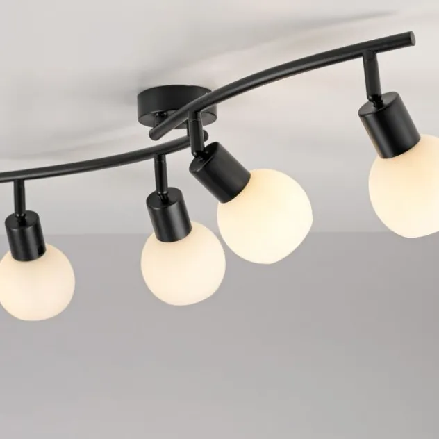 LED Deckenleuchte schwarz 4 flammig schwenkbar Opalglas Spots Schlafzimmer Flur
