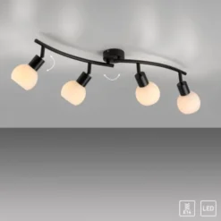 LED Deckenleuchte schwarz 4 flammig schwenkbar Opalglas Spots Schlafzimmer Flur