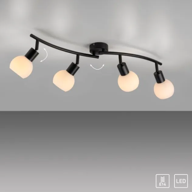 LED Deckenleuchte schwarz 4 flammig schwenkbar Opalglas Spots Schlafzimmer Flur