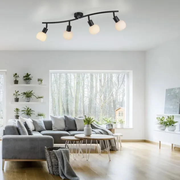 LED Deckenleuchte schwarz 4 flammig schwenkbar Opalglas Spots Schlafzimmer Flur