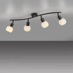 LED Deckenleuchte schwarz 4 flammig schwenkbar Opalglas Spots Schlafzimmer Flur