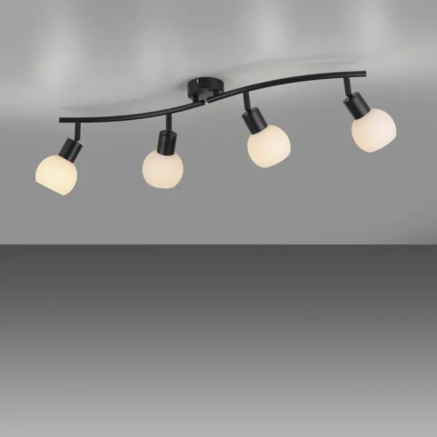 LED Deckenleuchte schwarz 4 flammig schwenkbar Opalglas Spots Schlafzimmer Flur
