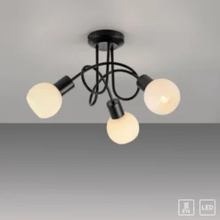 LED Deckenleuchte schwarz 3 flammig Opalglas Wohnraumleuchte