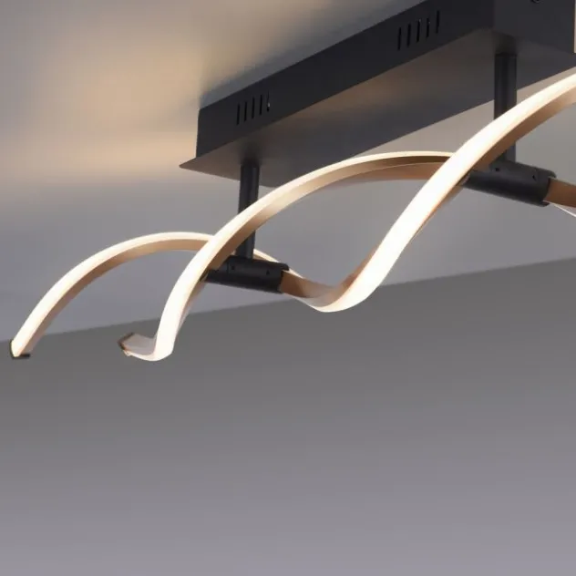 LED Deckenleuchte schwarz gold dimmbar geschwungen Memoryfunktion