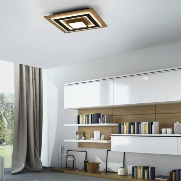 LED Deckenleuchte schwarz Holzoptik mit Metall getrennt schaltbar