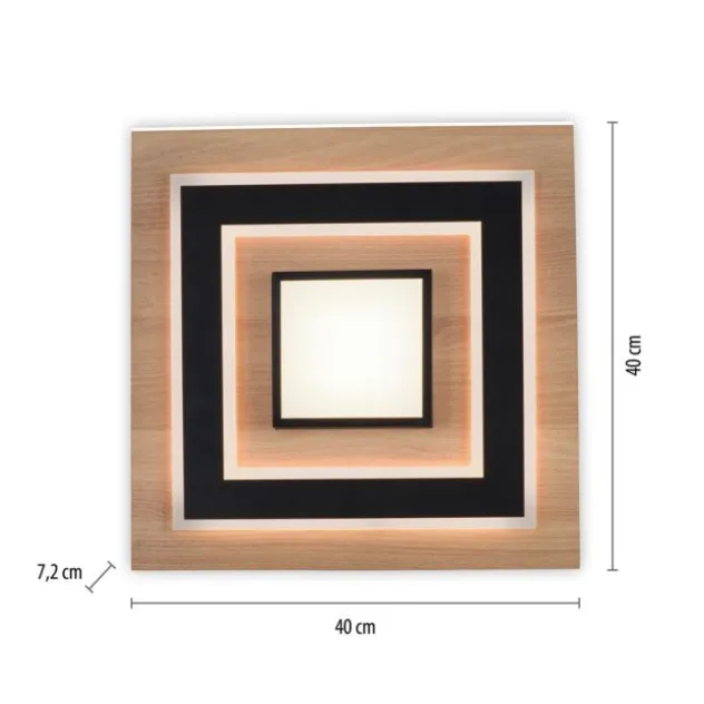 LED Deckenleuchte schwarz Holzoptik mit Metall getrennt schaltbar