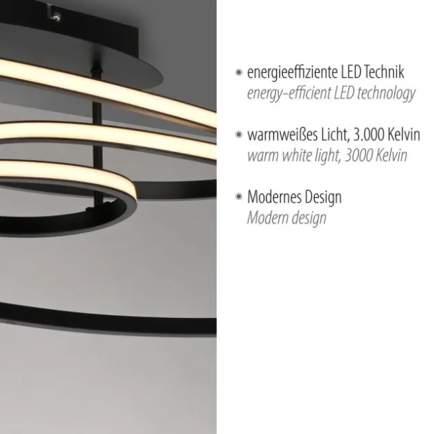 LED Deckenleuchte schwarz Leuchtringe Esszimmer Wohnraumleuchte