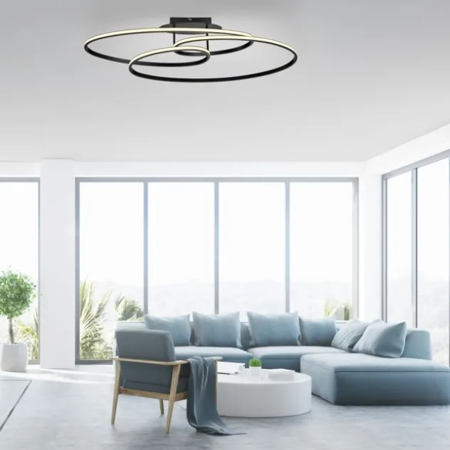 LED Deckenleuchte schwarz Leuchtringe Esszimmer Wohnraumleuchte