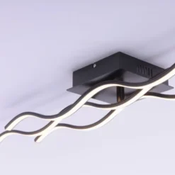 LED-Deckenleuchte, schwarz, 3 Leuchtarme, Wellenform, warmweiße Lichtfarbe
