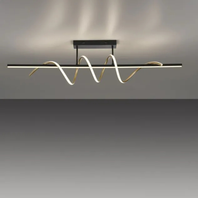 LED Deckenleuchte schwarz messing dimmbar in 3 Stufen geschwungen