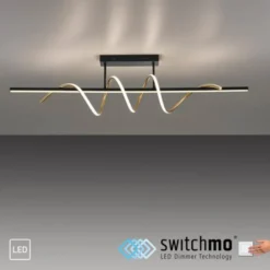 LED Deckenleuchte schwarz messing dimmbar in 3 Stufen geschwungen