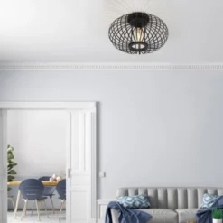 LED Deckenleuchte schwarz mit Bambusstäben modern Innenraumlampe