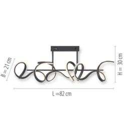 LED Deckenleuchte, schwarz, modern, geschwungenes Design, Dimmfunktion