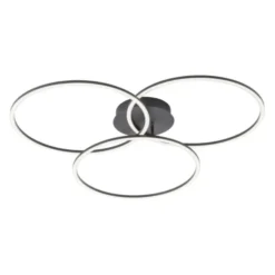 LED Deckenleuchte, schwarz, modern, drei Leuchtringe, dimmbar, schwenkbar