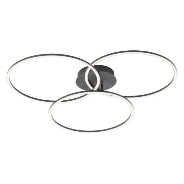 LED Deckenleuchte, schwarz, modern, drei Leuchtringe, dimmbar, schwenkbar