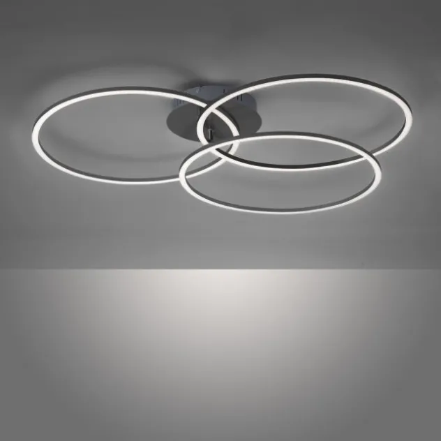LED Deckenleuchte, schwarz, modern, drei Leuchtringe, dimmbar, schwenkbar