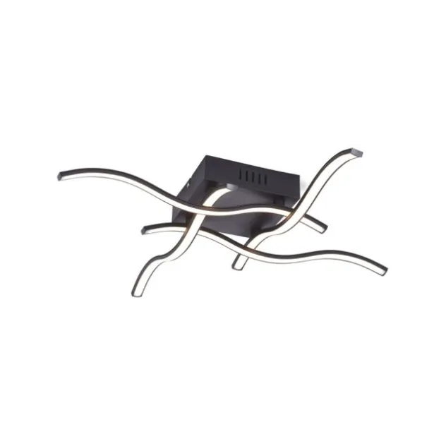 LED-Deckenleuchte, schwarz, quadratisch, 4 Leuchtarme, Wellenform, modern