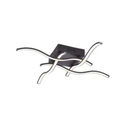 LED-Deckenleuchte, schwarz, quadratisch, 4 Leuchtarme, Wellenform, modern