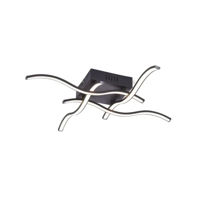 LED-Deckenleuchte, schwarz, quadratisch, 4 Leuchtarme, Wellenform, modern